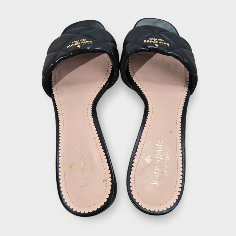 Kate Spade Pillow Sandal Women’s 9.5B Black Heeled Flats Quilted Slip On EU 40 - Picture 4 of 8